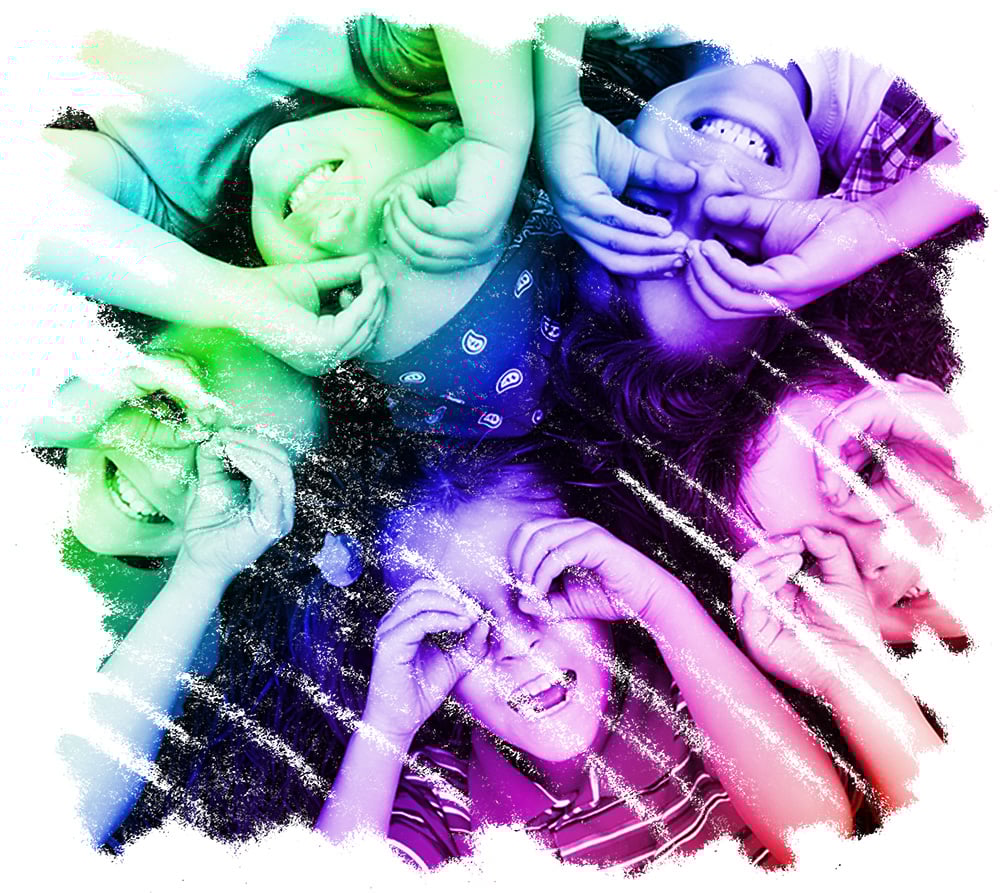 kids with coloured pencil overlay